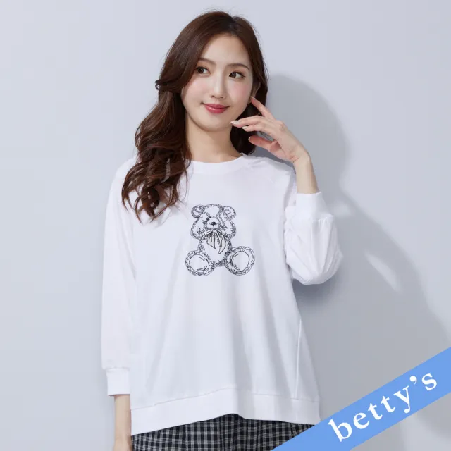 【betty’s 貝蒂思】熊熊刺繡無肩線長袖T-shirt(白色)