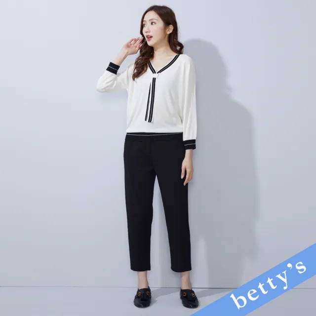【betty’s 貝蒂思】撞色領口V領綁帶針織衫(白色)