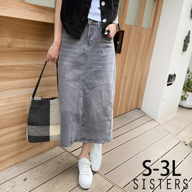【SISTERS】美式洗舊刷痕丹寧長裙 牛仔裙/S-3L(女下著/裙子/裙裝/顯瘦/中長裙/工裝)