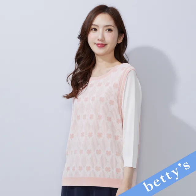 【betty’s 貝蒂思】假兩件菱格條紋幸運草針織衫(粉色)