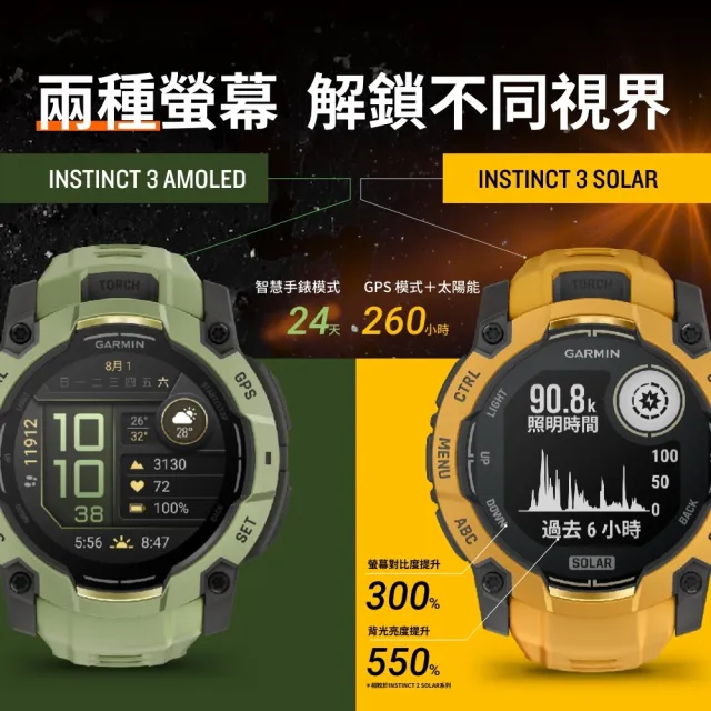 【GARMIN】INSTINCT 3 AMOLED 本我系列GPS腕錶 50mm 曠野綠