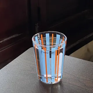 【hoi! 好好生活】北歐風 條紋撞色玻璃水杯350ml(多款可選)