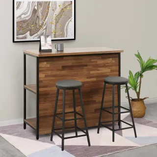 【WAKUHOME 瓦酷家具】Alex工業風4尺開放式收納高中島桌+2牛仔黑吧台椅 B001-A604-2