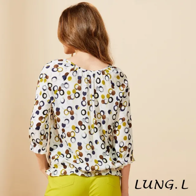 【LUNG.L 林佳樺】LU56A 米白色圓形印花輕盈七分袖女裝上衣