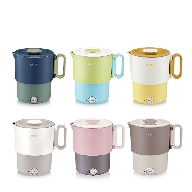 KINYO TRFP-051 電熱水壺採用優質304不鏽鋼材質，容量達2公升以上，適閤家庭使用。支援110V/220V電壓與60Hz頻率，消耗功率500~600W，煮水高效快速。收納後尺寸僅148x115x132mm，輕巧便攜，重量依外包裝標示。中國製造，享有1年保固，並具BSMI許可字號R4A106，安全可靠。提供深藍與奶茶色選擇，完美結合實用與時尚，煮茶沖咖啡一機搞定。