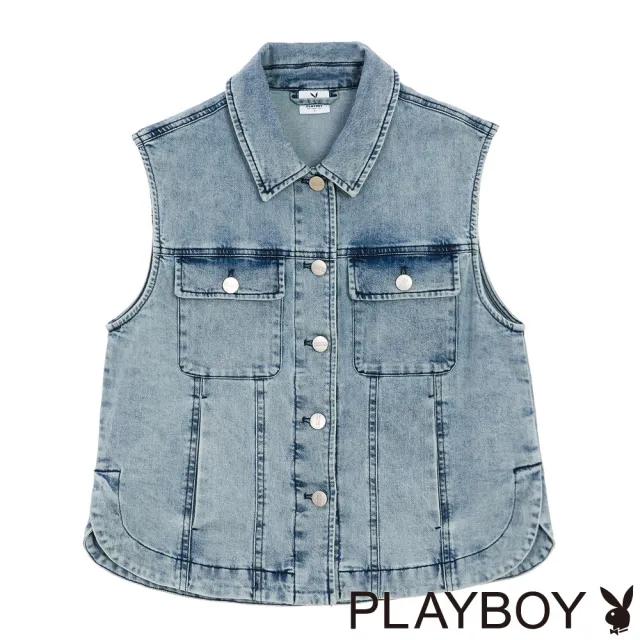 【PLAYBOY】潮流寬鬆設計牛仔背心 - 淺藍色