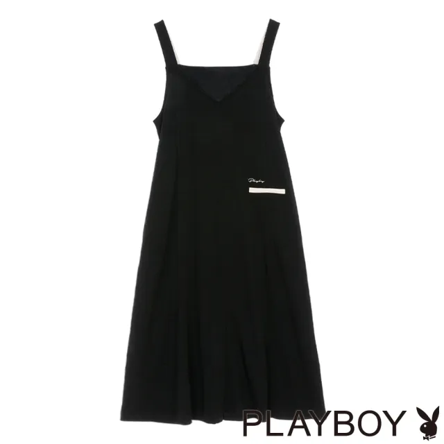 【PLAYBOY】黑色垂墜顯瘦A字吊帶裙 - 黑色