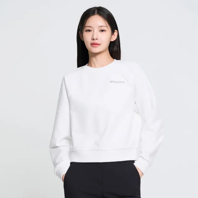 【Discovery Expedition】女版 小LOGO撞色連肩袖大學T 長袖上衣 (DWMT44061-WHS)