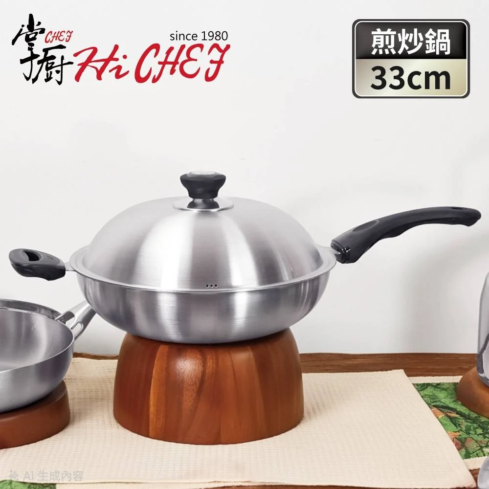 掌廚炒鍋33cm CHEF 掌廚台灣製極厚316不鏽鋼五層複合金炒鍋33CM,不挑爐具,可替換把手)