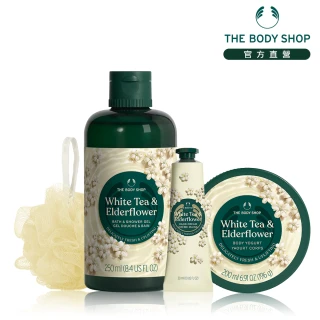 【THE BODY SHOP 美體小舖】白茶寵愛綻放組(沐浴膠250ML+美肌優格200ml+護手霜30ml+沐浴球)