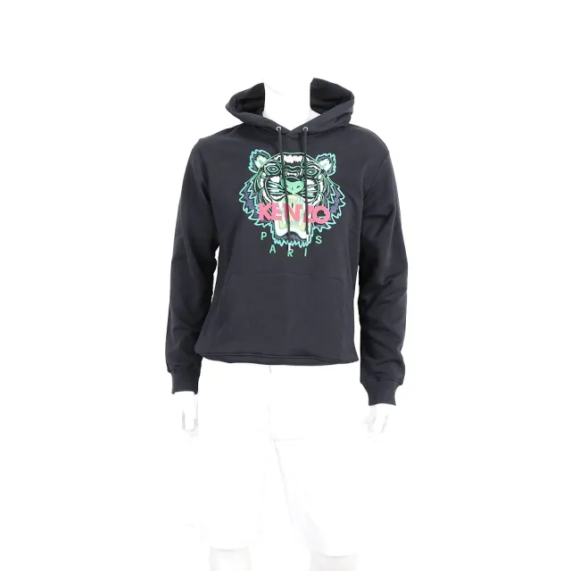 【KENZO】Tiger 刺繡虎頭黑色連帽棉質運動衫-男女可穿