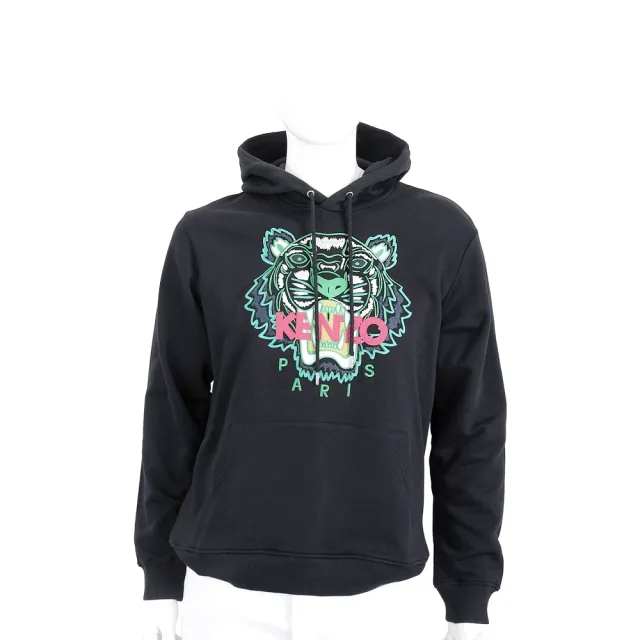 【KENZO】Tiger 刺繡虎頭黑色連帽棉質運動衫-男女可穿