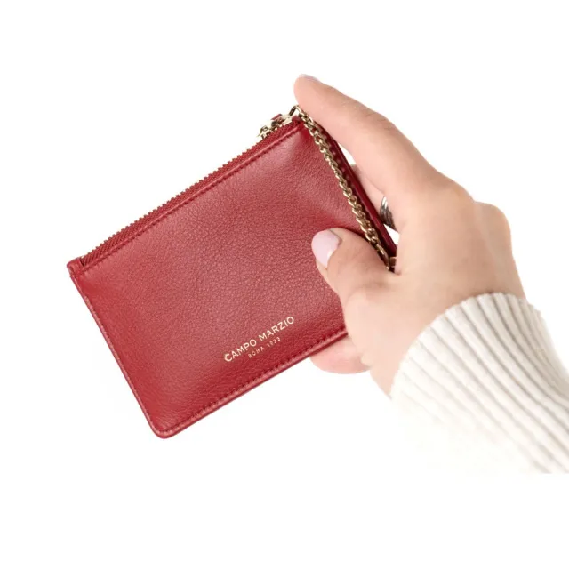 【CAMPO MARZIO】義式時尚 牛皮拉鍊零錢鑰匙包-酒紅色(鎖包 證件夾 卡夾)