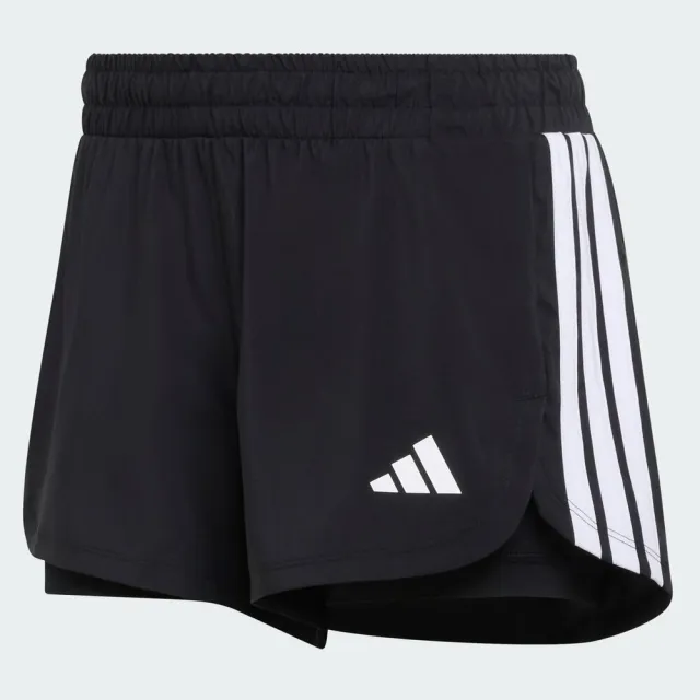 【adidas 愛迪達】Pacer 2in1 女 短褲 運動短褲 休閒短褲 黑 亞版 內襯(KD9742)