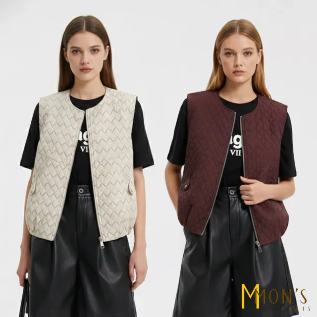 【MON’S】刺繡菱格紋造型背心 (2色任選)