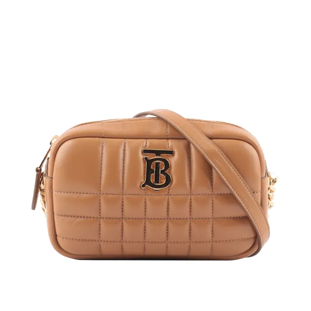 【BURBERRY 巴寶莉】Lola 縫線小羊皮迷你相機包(楓葉棕)