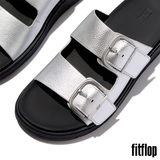 【FitFlop】GEN-FF 扣環摔纹皮革雙帶涼鞋-女(銀色)