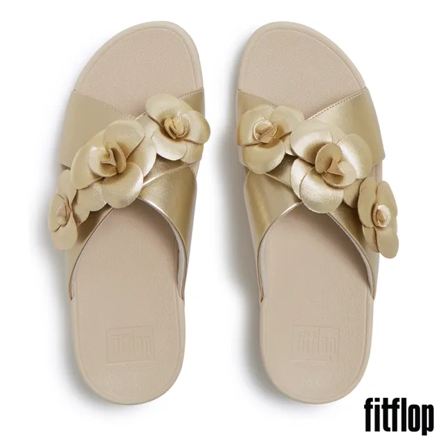 【FitFlop】LULU 花朵交叉涼鞋-女(鉑金色)