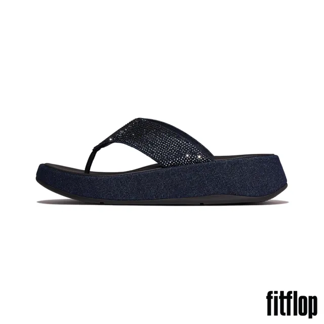 【FitFlop】F-MODE 牛仔布與水鑽夾腳涼鞋-女(深丹寧色)