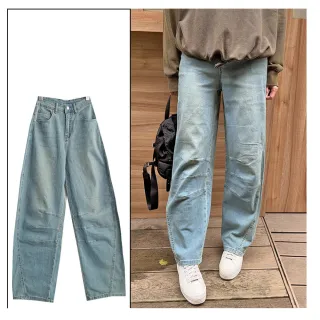 【SISTERS】休閒百搭的錐形丹寧寬褲 牛仔褲/S-3L(女下著/彎刀褲/女褲/顯瘦/寬褲/長褲/錐形褲)