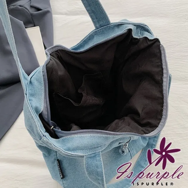 【iSPurple】雙11 輕便百搭 單肩復古牛仔大容量托特包/復古藍