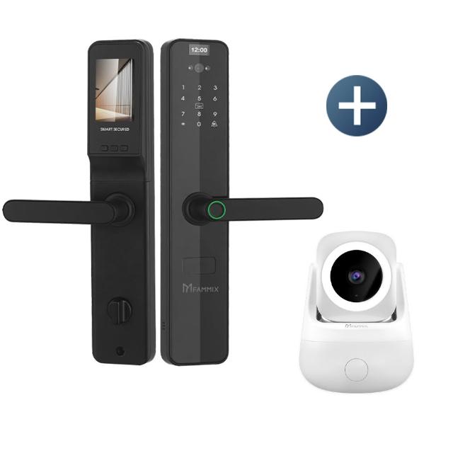 (2K攝影機組)【FAMMIX 菲米斯】SAFER-P1 貓眼六合一把手式電子鎖/門鎖