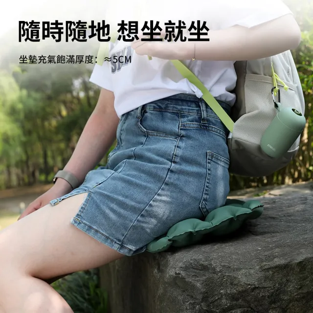 【YUNMI】戶外快速充氣坐墊 露營座墊 輕量可折疊薄枕 隔熱坐墊 充氣減壓坐墊（附收納盒）