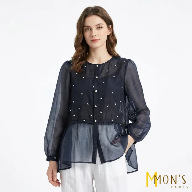 【MON’S】雪紡拼接印花棉上衣(直)