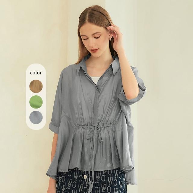 【OUWEY 歐薇】質感綁帶微透萊賽爾連袖傘狀上衣(三色；S-L；3223471502)