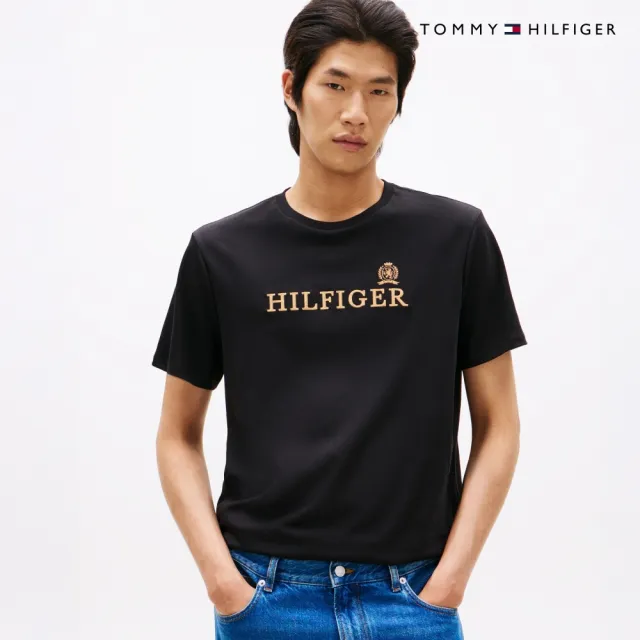 【TOMMY HILFIGER】官方旗艦館Hilfiger Crest 純棉圓領 T-Shirt_黑色