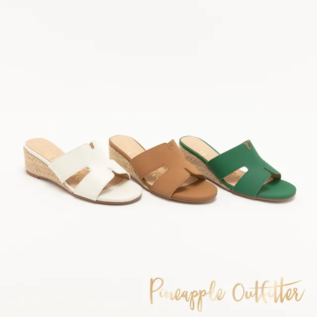 【Pineapple Outfitter】草編度假風楔型H真皮拖鞋PANCE(棕色)