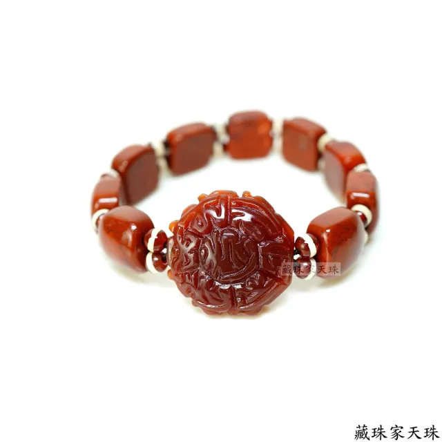 【藏珠家】25mm紅玉髓觀音+阿卡板珠天珠手鍊