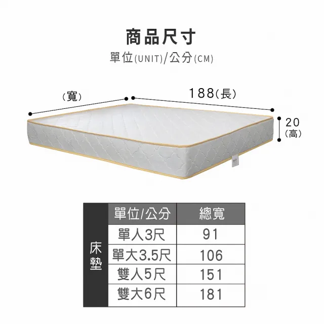 【ASSARI】雙人高彈力支撐獨立筒床墊5x6.2尺x20cm-優眠