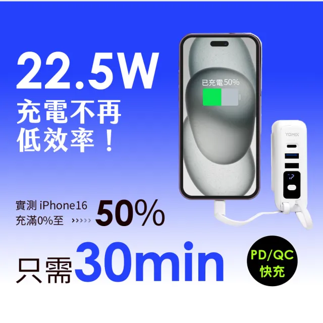 【YOMIX 優迷】八合一22W三孔快充10000mAh可拆插頭行動電源(具Wh標示/自帶線/MagSafe/iwatch/iphone 17)