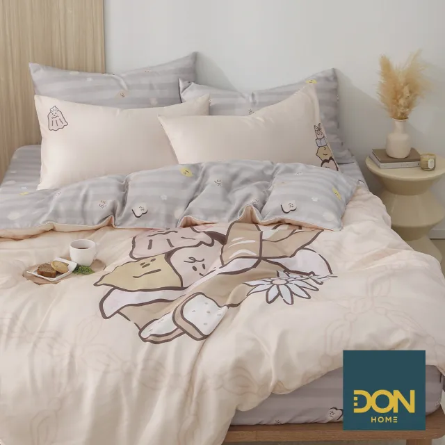 【DON】奶油家族聯名系列-60支抗菌天絲™兩用被床包組-奶油麵包店-雙人