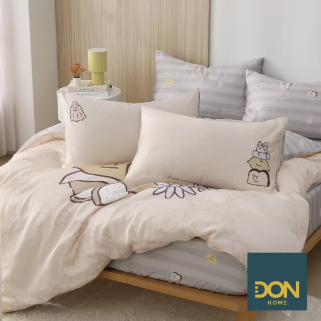 【DON】奶油家族聯名系列-60支抗菌天絲™兩用被床包組-奶油麵包店-雙人