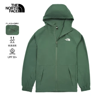 【The North Face】北面男款綠色吸濕排汗連帽外套｜8ET7HCH(排汗衫)