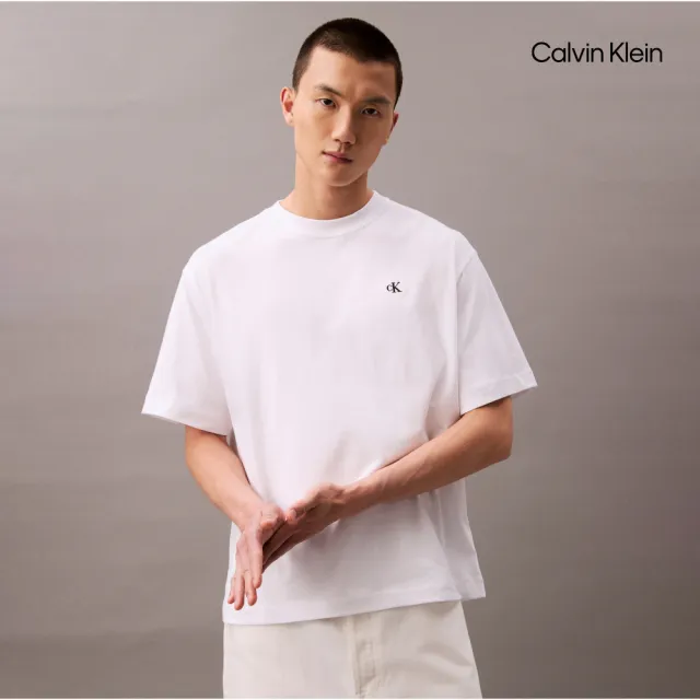 【CALVIN KLEIN】官方旗艦館 韓星金路雲同款 CK Calvin Logo 圓領上衣 _白色