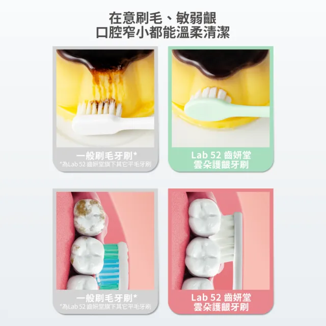 【Lab52 齒妍堂】雲朵護齦牙刷3入/組(敏感牙/敏弱齦/牙套族適用/細軟毛/薄型小頭牙刷)