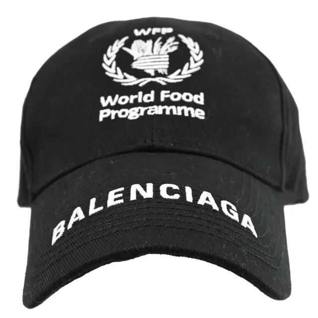 【Balenciaga 巴黎世家】WFP聯名電繡LOGO棉質棒球帽(黑)
