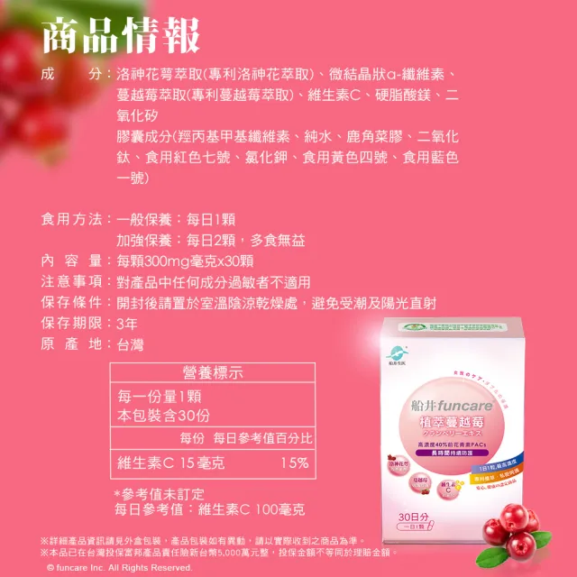 【funcare 船井生醫】植萃蔓越莓6盒_共180顆(蔓越莓/洛神花/維生素C/私密保養)