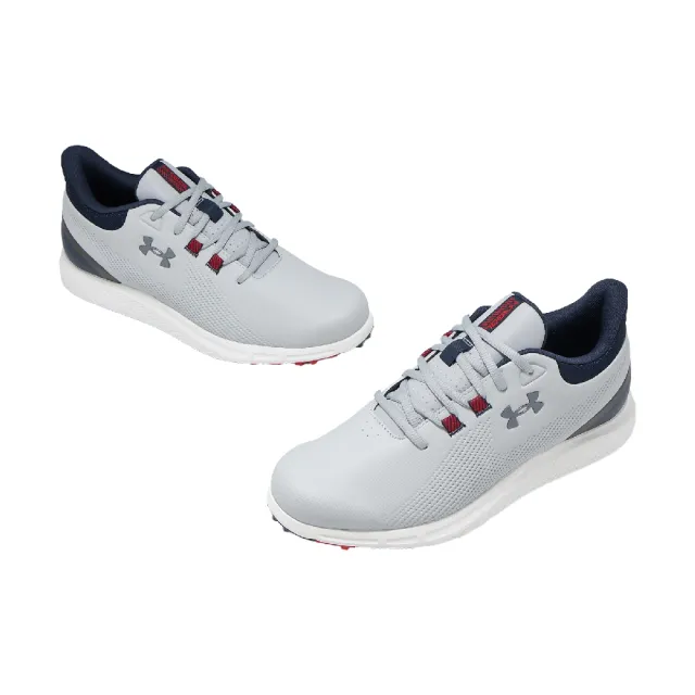 【UNDER ARMOUR】高爾夫球鞋 Drive Medal SL 寬楦 男鞋 灰 藍 無釘 高球 UA 3028240011