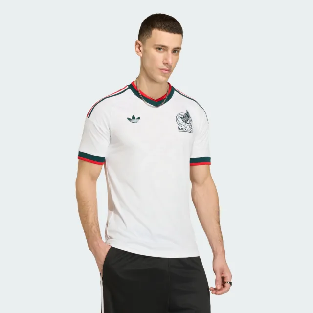 【adidas 愛迪達】世界盃 墨西哥 客場球衣(JZ0736 男款ORIGINALS V領運動上衣 CLIMACOOL科技)