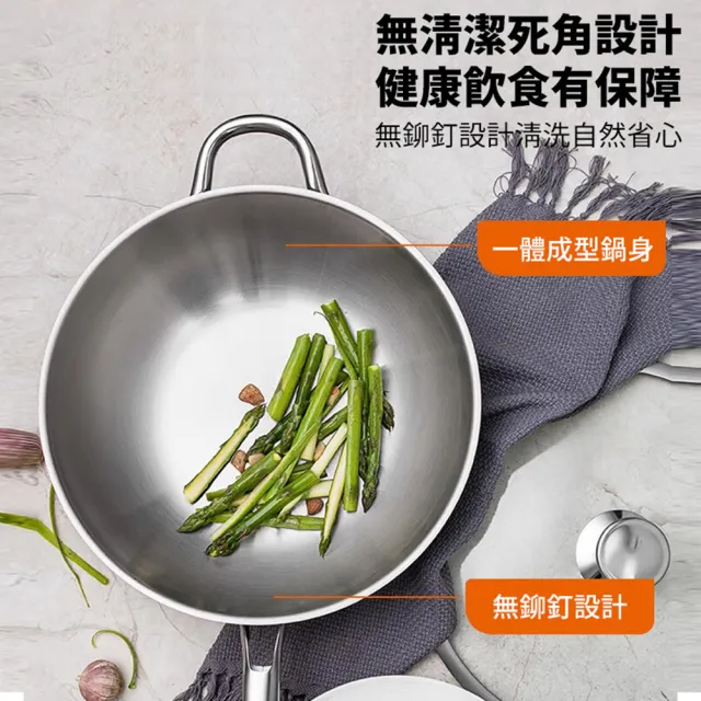 不鏽鋼炒鍋 316不粘鍋 炒菜鍋 32CM 帶鍋蓋 (無塗層/全爐通用/不怕鋼鏟 擦洗)