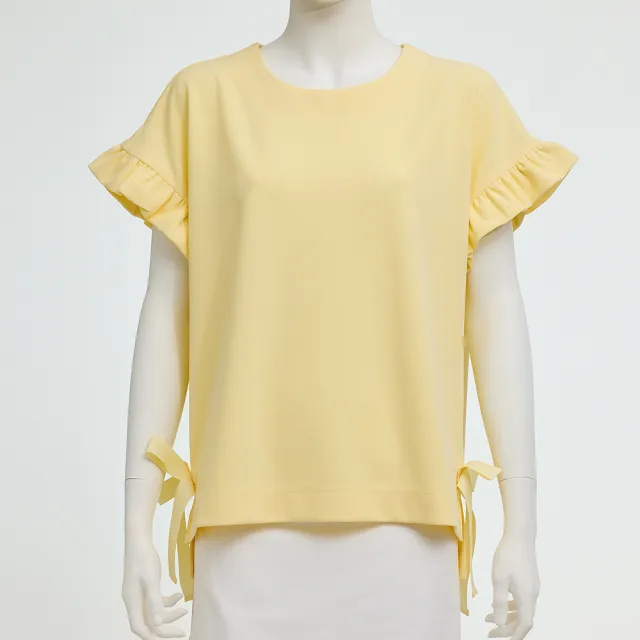 【YUANDONGLI 元動力】柔美荷葉袖側綁蝴蝶結上衣(淺黃；S-L；4261321621)