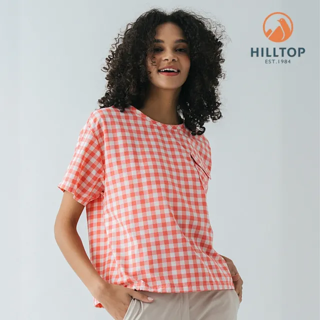【Hilltop 山頂鳥】抗UV吸濕快乾短袖格子上衣 女款 粉紅格子｜PS06XF68ECFY
