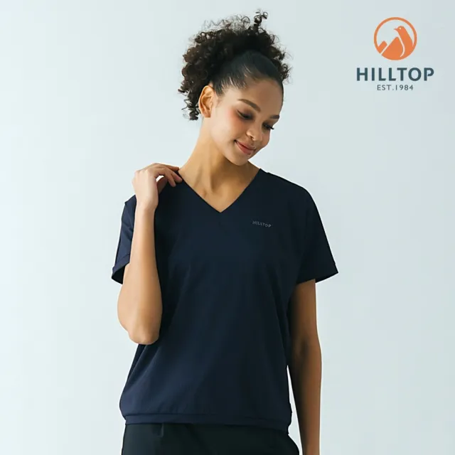 【Hilltop 山頂鳥】Polygiene吸濕快乾抗UV施華洛世奇燙鑽彈性T恤 女款 深藍｜PS04XFN9ECE0