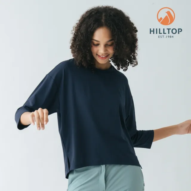 【Hilltop 山頂鳥】Polygiene吸濕快乾施華洛世奇燙鑽彈性七分袖T恤 女款 丈青|PS04XFQ2ECE0