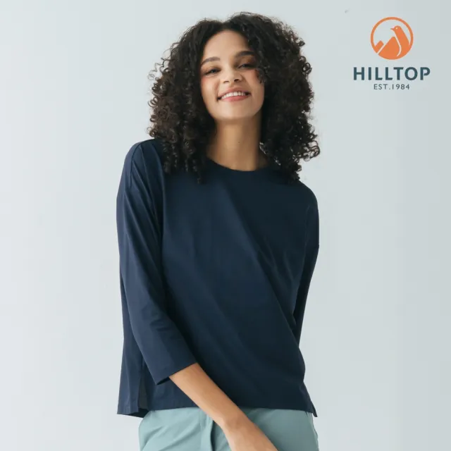 【Hilltop 山頂鳥】Polygiene吸濕快乾施華洛世奇燙鑽彈性七分袖T恤 女款 丈青|PS04XFQ2ECE0
