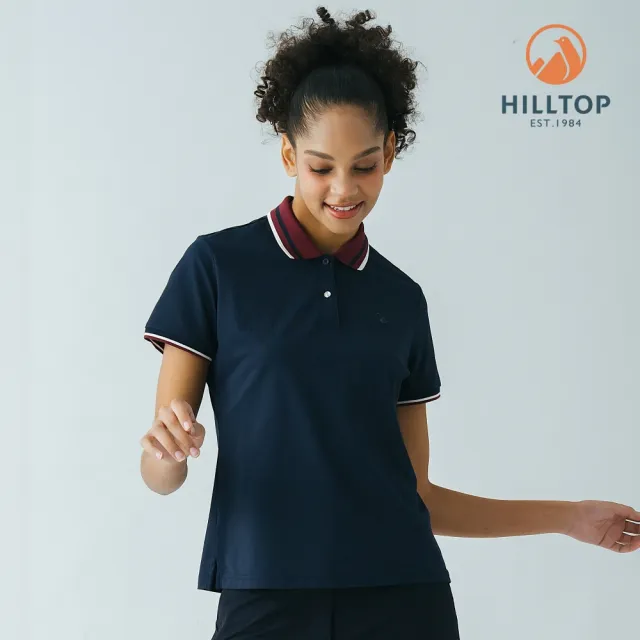 【Hilltop 山頂鳥】Polygiene抗菌施華洛世奇縫釦吸濕快乾彈性POLO衫 女款 丈青|PS14XFM0ECE0